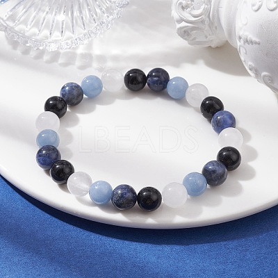 Natural Mixed Gemstone Round Beaded Stretch Bracelets for Women BJEW-JB10086-02-1