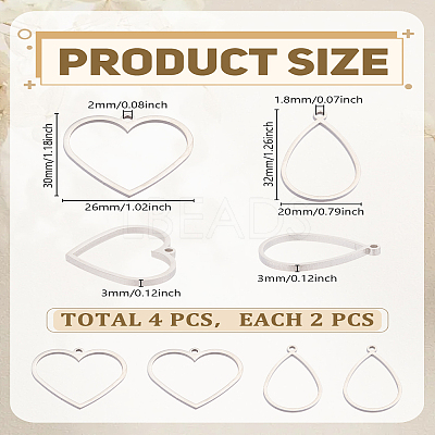 4Pcs 2 Styles 304 Stainless Steel Open Back Bezel Pendants STAS-LP0005-37-1