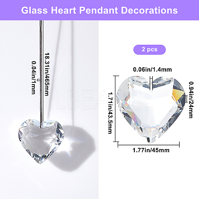 2Pcs Glass Heart Pendant Decorations AJEW-BBC0002-30B-1