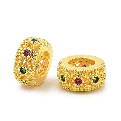 Brass Micro Pave Cubic Zirconia Rondelle European Beads KK-P297-04C-G-1