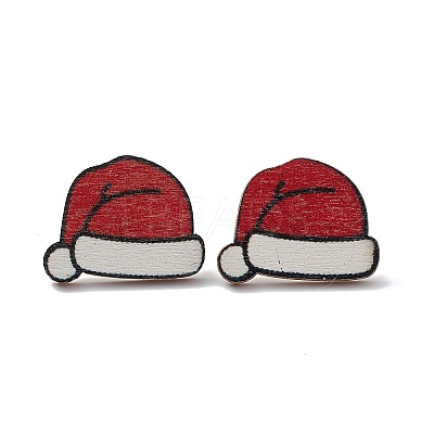Christmas Printed Wooden Stud Earrings EJEW-D046-04-1