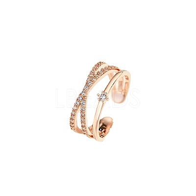 Brass Rhinestone Open Cuff Rings for Women FS-WG095AA-02-1