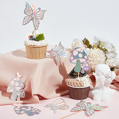 12 Sets 3 Styles Mushroom Fairy Butterfly Cake Topper Sets DIY-SC0024-82-1