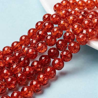 Spray Painted Crackle Glass Beads Strands CCG-Q001-8mm-09-1