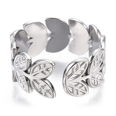 Non-Tarnish 304 Stainless Steel Leaf Cuff Rings RJEW-N038-110P-1