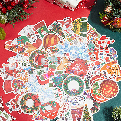 1 Bag Christmas Theme Paper Self-Adhesive Stickers DIY-SC0032-88-1