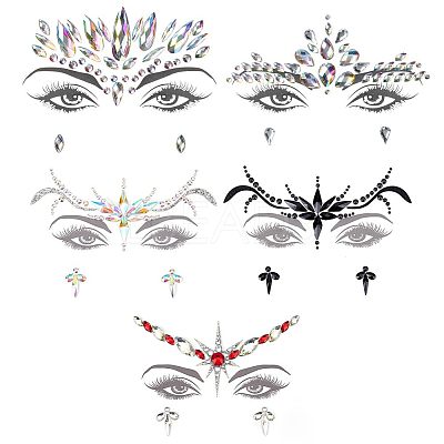 7 Sheets 7 Style Self Adhesive 3D Eyes Body Face Jewelry Acrylic Rhinestone & Imitation Pearl Stickers MRMJ-OC0003-11-1
