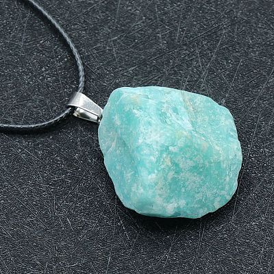 Natural Amazonite Raw Rough Nuggets Pendant Necklace FS-WG50F2C-16-1
