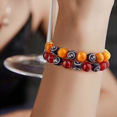 Natural Red Agate Round Beaded Stretch Bracelet BJEW-SW00077-08-1