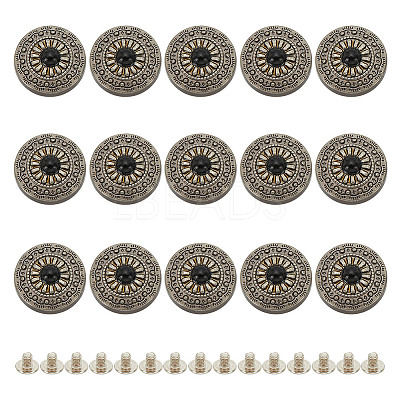 15Pcs 1-Hole Alloy & Plastic Beads Buttons BUTT-HY0001-11B-1