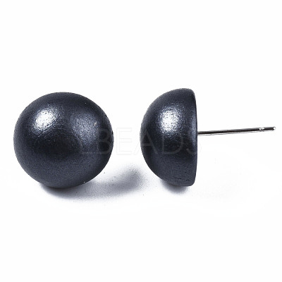 Painted Half Round Schima Wood Earrings for Girl Women EJEW-T017-02A-1