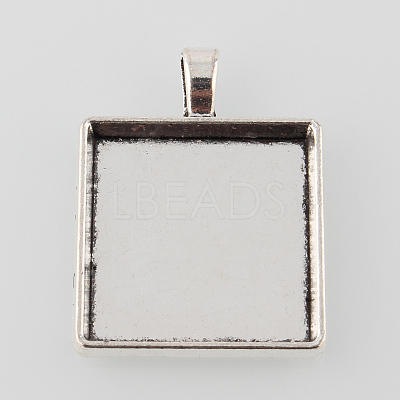 Tibetan Style Antique Silver Alloy Square Pendant Cabochon Settings X-TIBEP-M022-43AS-1