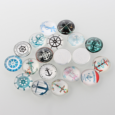 Helm & Anchor Printed Glass Cabochons GGLA-A002-12mm-WW-1