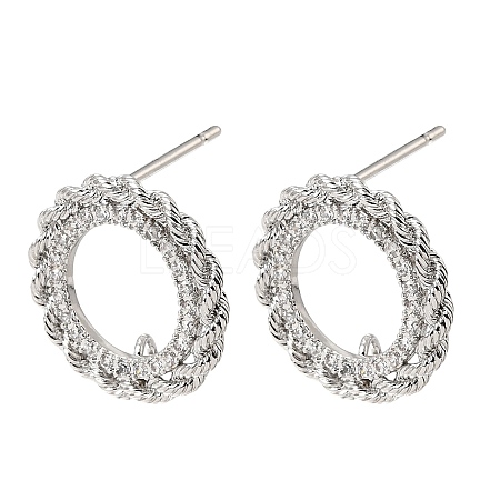 Brass Micro Pave Cubic Zirconia Stud Earring Findings with Loops CU-CBA1682-04P-1