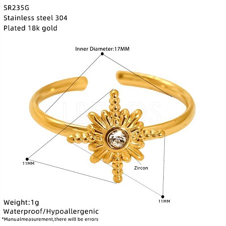 304 Stainless Steel Rhinestone Cuff Open Rings WG17863-04-1