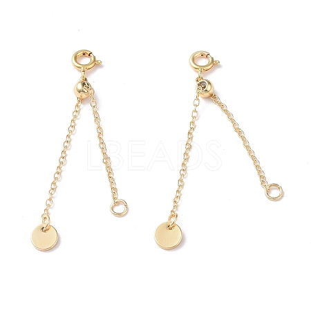Brass Cable Chain Extenders with Flat Round Charm X-KK-I702-48G-1