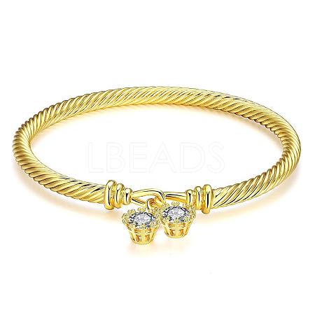 Real 18K Gold Plated Brass Cubic Zirconia Flower Charm Bangles for Women BJEW-BB10793-1