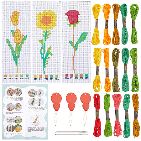 DIY Flower Pattern Embroidery Bookmark Kits DIY-SC0028-91-1