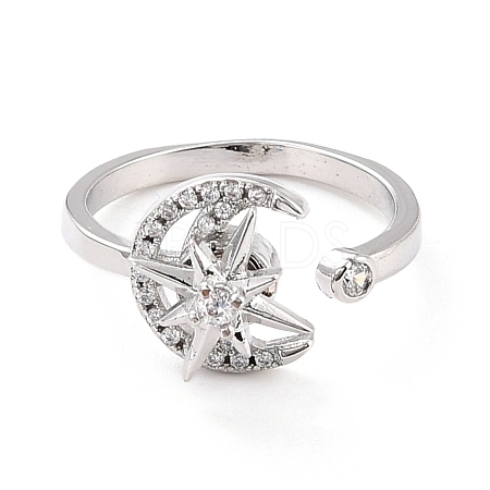 Moon & Star Rotatable Open Ring for Women RJEW-M139-13P-1