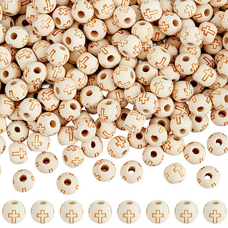 400Pcs Natural Round Wood Beads WOOD-PA0001-49-1