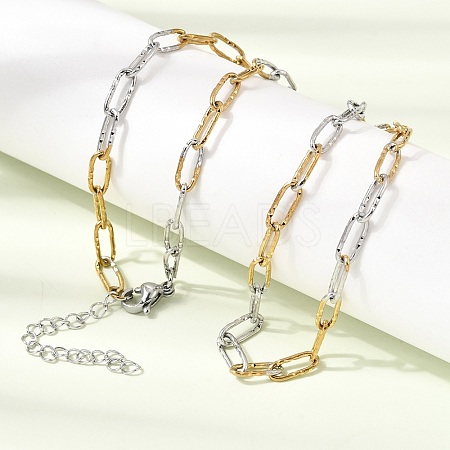 4MM Two Tone 304 Stainless Steel Textured Paperclip Chain Necklaces for Man and Women SA-CBAB767-12GP-1