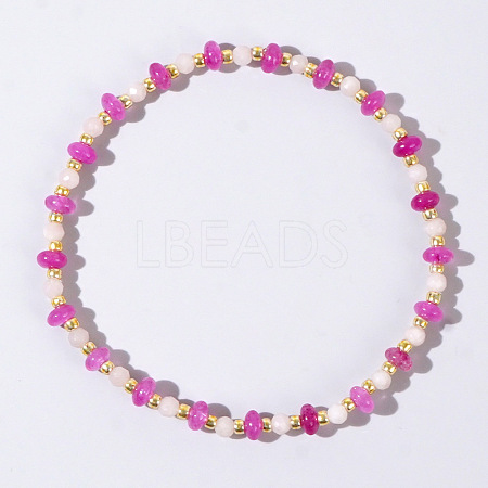 Beach Vacation Style Natuarl Rose Quartz & Dyed White Jade Beaded Stretch Bracelet Women RO9590-7-1