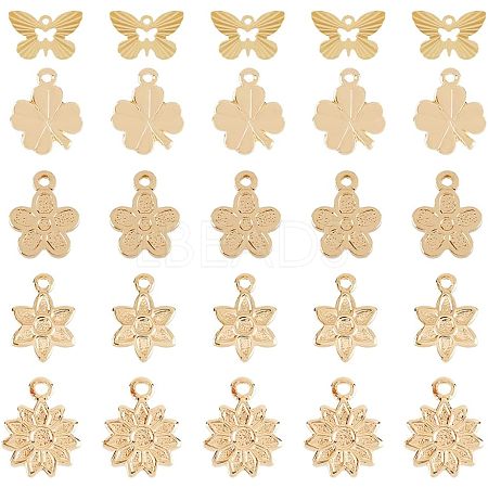 50Pcs 5 Style Rack Plating Brass Charms KK-FH0004-69-1