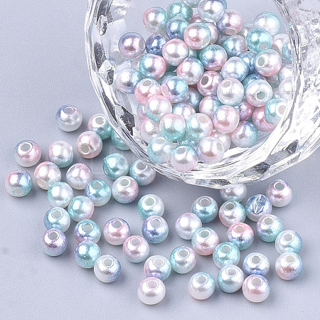 Rainbow ABS Plastic Imitation Pearl Beads X-OACR-Q174-3mm-05-1