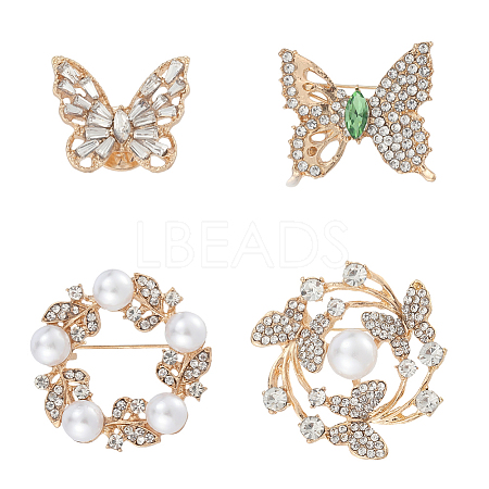4Pcs 4 Styles Alloy Rhinestone Brooches for Clothes JEWB-CN0001-05-1