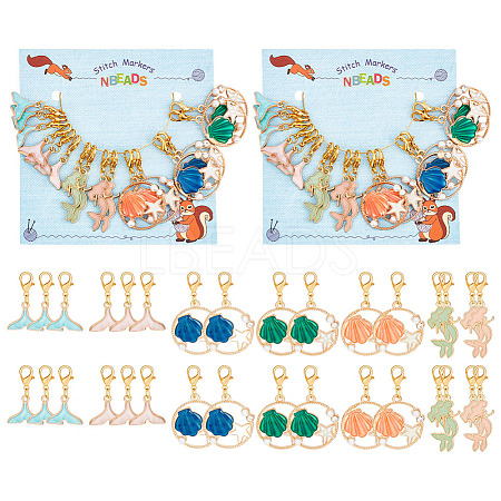 Ocean Theme Mermaid/Shell Pendant Stitch Markers HJEW-AB00417-1