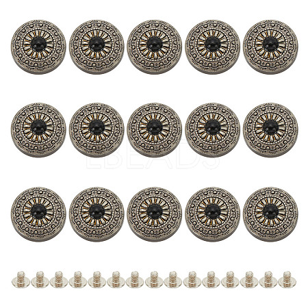 15Pcs 1-Hole Alloy & Plastic Beads Buttons BUTT-HY0001-11B-1
