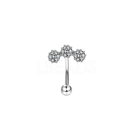 Flower 304 Stainless Steel Cubic Zirconia Eyebrow Barbell Rings WGF5FAC-02-1