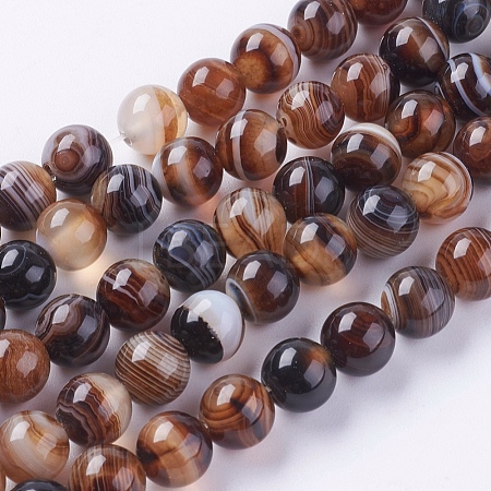 Round Dyed Natural Striped Agate/Banded Agate Beads Strands X-G-G582-8mm-04-1