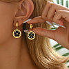 Stainless Steel Inlaid Shell Flower Hollow Hoop Earrings for Elegant French Style Lady NL6205-1