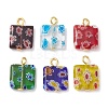Square Handmade Millefiori Glass Pendants PALLOY-JF02486-1
