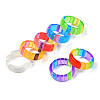 Transparent Resin Stripe Pattern Finger Ring for Women RJEW-T022-017-3