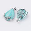 Teardrop with Flower Platinum Plated Brass Dyed Synthetic Turquoise Pendants G-F228-37L-RS-3