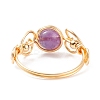 Natural Amethyst Braided Finger Ring RJEW-TA00042-02-6