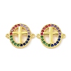 Real 18K Gold Plated Brass Micro Pave Colorful Cubic Zirconia Connector Charms KK-L209-057G-02-1