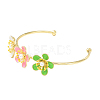 Alloy Flower with Imitation Pearl Beaded Open Cuff Bangle for Women BJEW-D054-02G-03-3