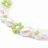 Glass Seed Flower & Natural Pearl Beaded Bracelet BJEW-TA00071-4
