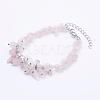 Natural Rose Quartz Chip & Frosted Round Beaded Bracelets BJEW-JB03270-01-1