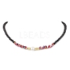 Shell Pearl & Faceted Round Black Glass Beaded Necklaces NJEW-JN05455-2