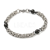 Non-Tarnish Two Tone 304 Stainless Steel Round Link & Byzantine Chain Bracelet BJEW-B078-21BP-1