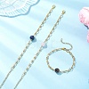 3Pcs Natural Rose Quartz & Tiger Eye & Lapis Lazuli & Brass Link Chain Bracelet Sets BJEW-JB12646-2