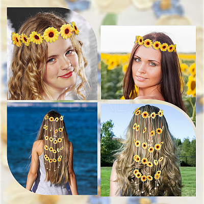 2Pcs 2 Styles Cloth Flower Hippie Headband Floral Crown OHAR-CP0001-18B-1