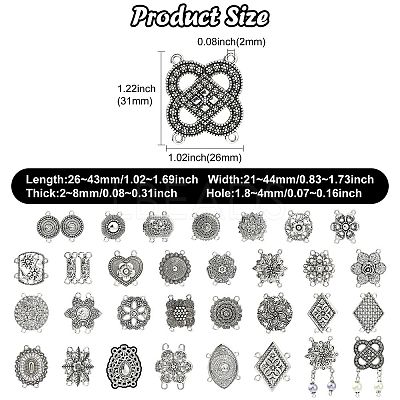 60Pcs 30 Styles Tibetan Style Zinc Alloy Multi-Strand Links FIND-CJ0003-63-1