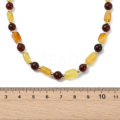 Natural Amber Rectangle & Round Beaded Necklaces for Women NJEW-JN06042-1