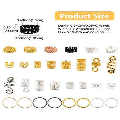 130Pcs 26 Styles Alloy/Aluminum/Iron Hair Coil Cuffs OHAR-CJ0001-04-1
