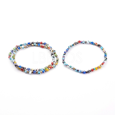 Colorful Evil Eye Lampwork Stretch Beaded Bracelets Sets BJEW-JB05931-1